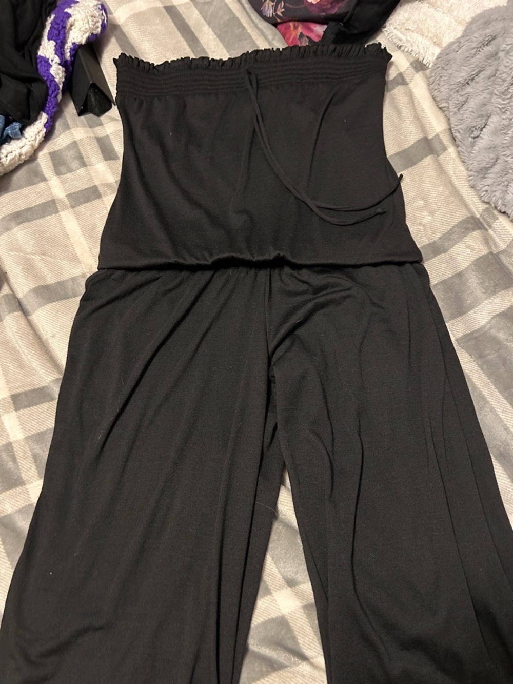 VENUS Black Smocked Strapless Jumpsuit